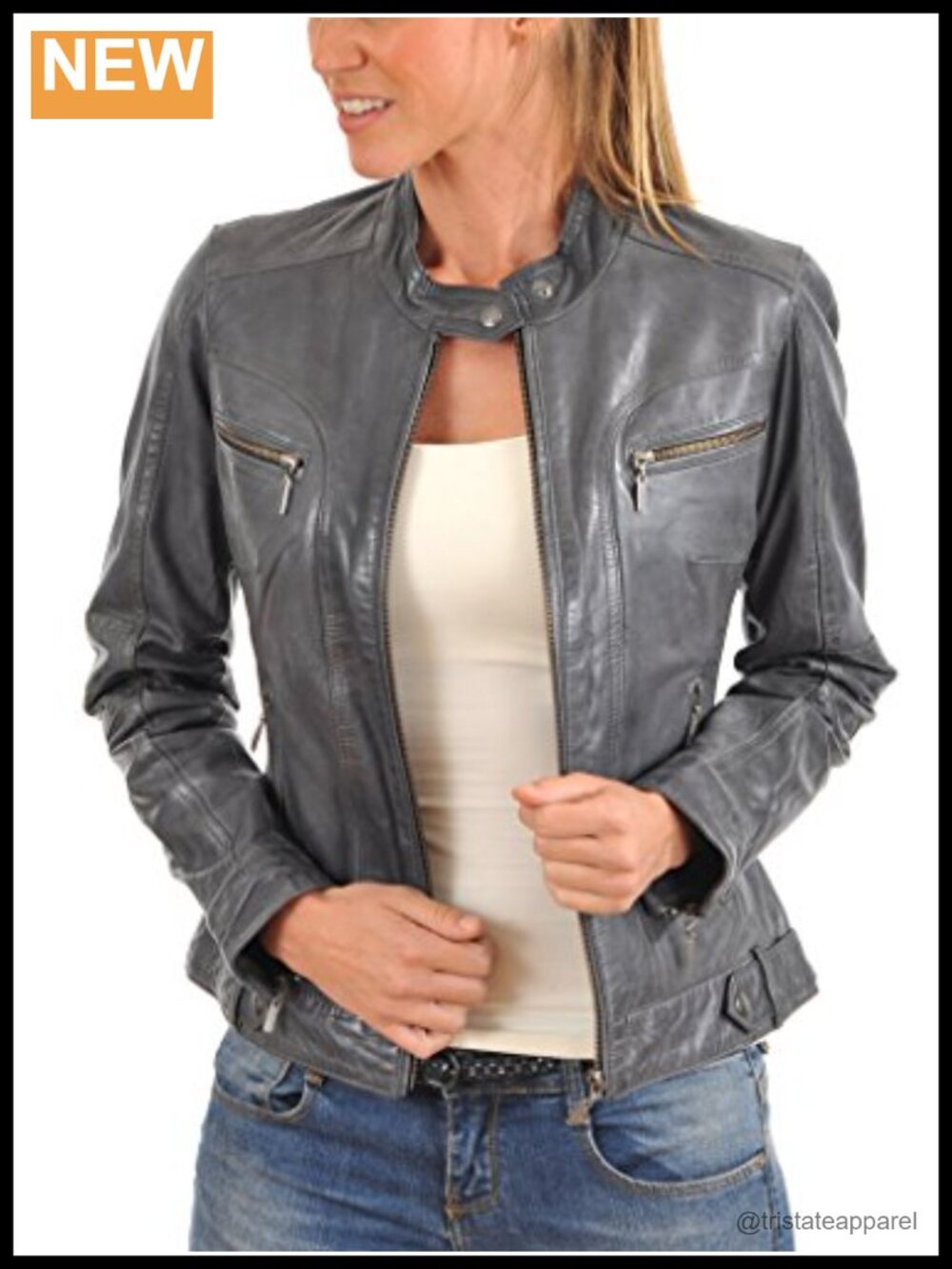 Women's Lambskin Leather Bomber Biker Jacket Moto Casual